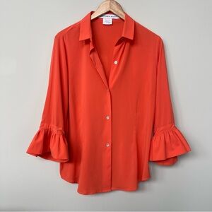 Gretchen Scott | Orange Ruffle Sleeve Chiffon Blouse